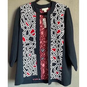 Christopher‎ & Banks Women Cardigan Sweater M Multicolor Geometric Open Front